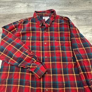 Duluth‎ Trading Flannel Tartan Plaid Red Mens 2XL Relaxed Fit Button Down Shirt